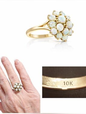 Gold Opal Flower Cluster Ring - White Opal Accent